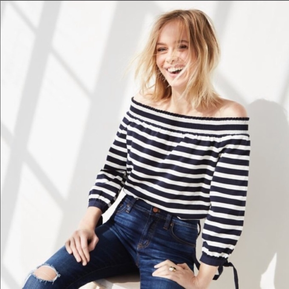 J. Crew Striped Longsleeve Off The Shoulder Top